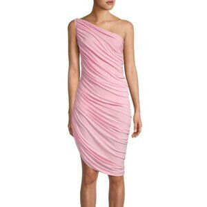 Norma Kamali Asymmetric Ruched Diana dress in Bubble Gum Pink Sz S/36